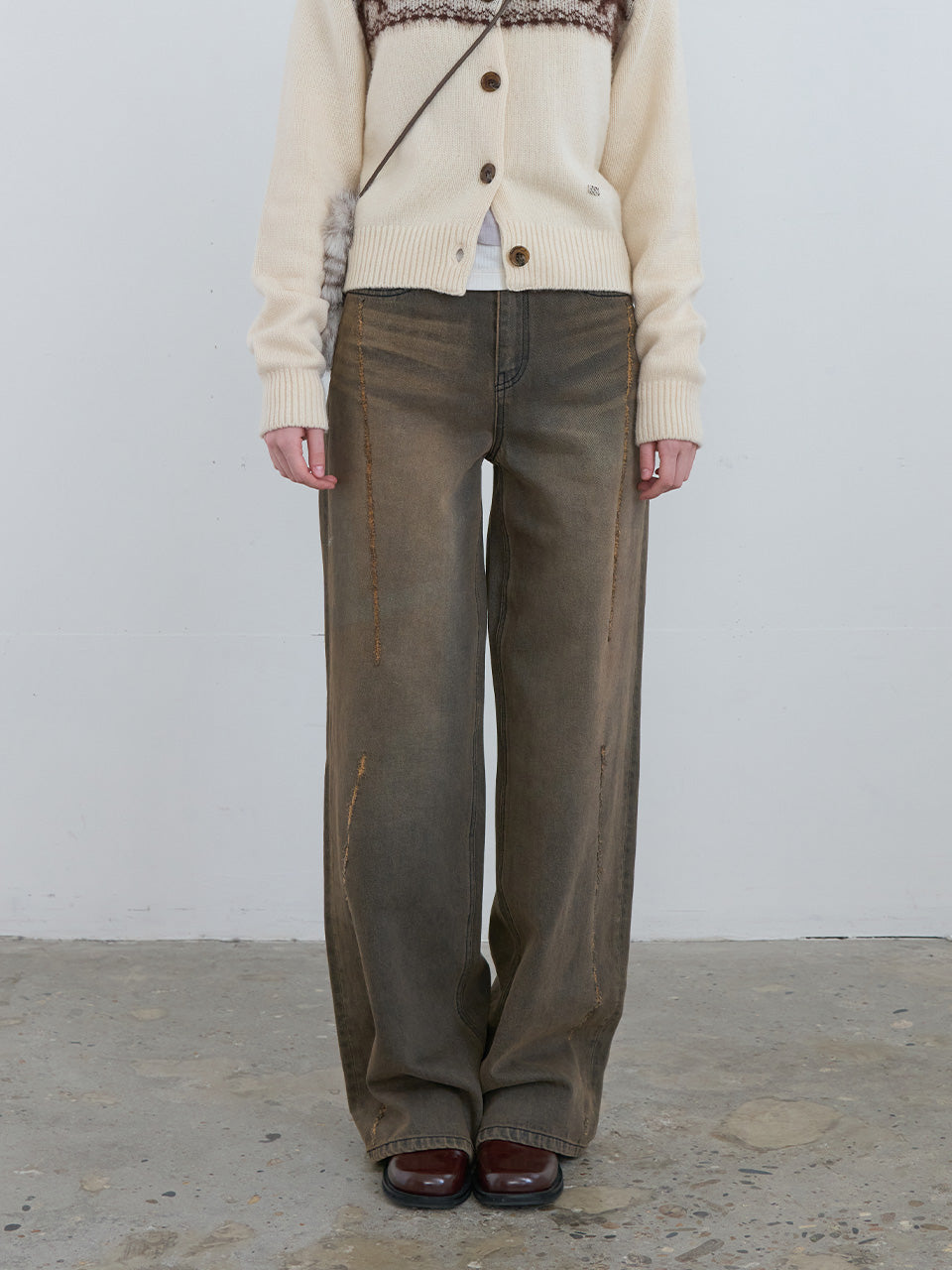 【KIJUN】Scratched Wide Jeans