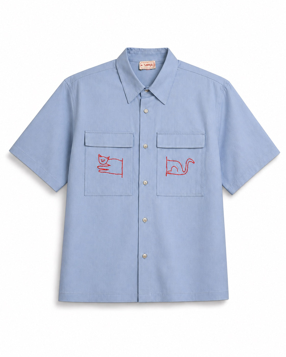 【LONGO】Man's Jacquard C-neck Hoodie Man's Short Sleev ed Shirt w/ buttons