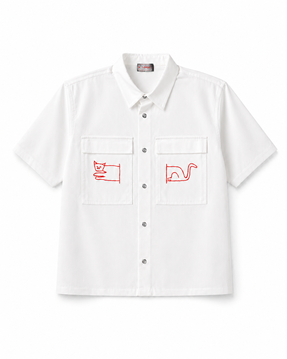 【LONGO】Man's Jacquard C-neck Hoodie Man's Short Sleev ed Shirt w/ buttons