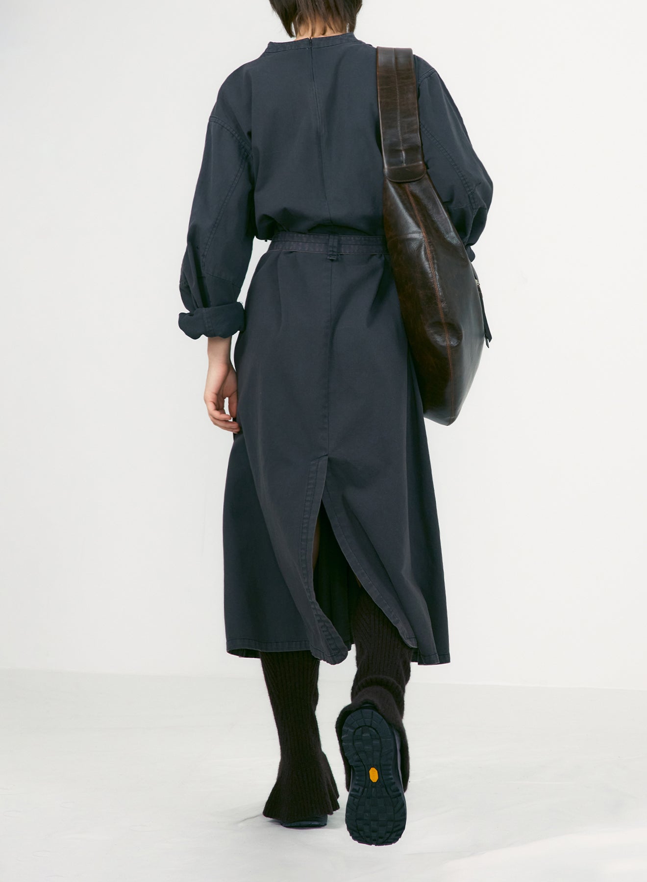 【LOW CLASSIC】WASHED LACE-UP BELTED DRESS