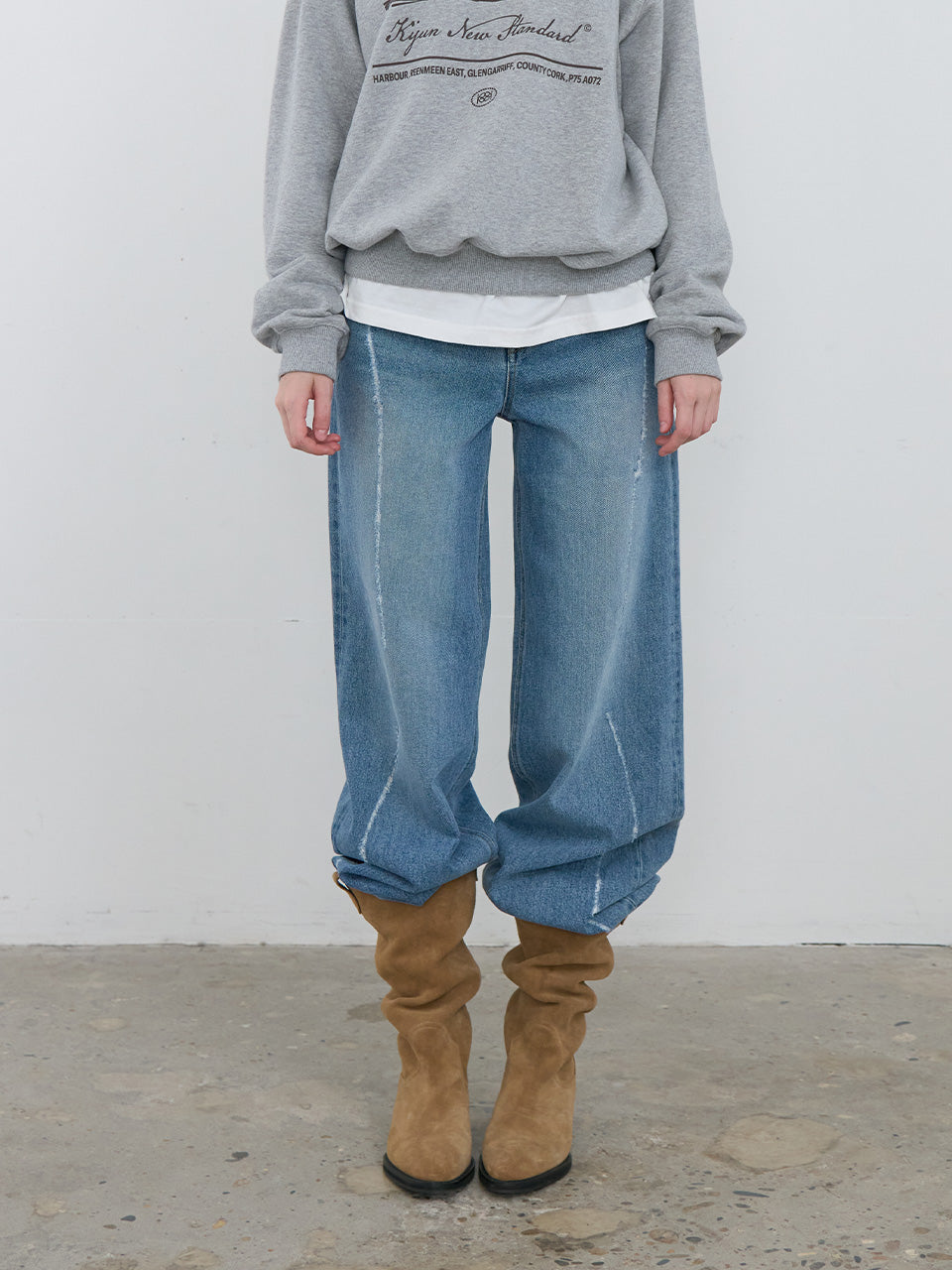 【KIJUN】Scratched Wide Jeans