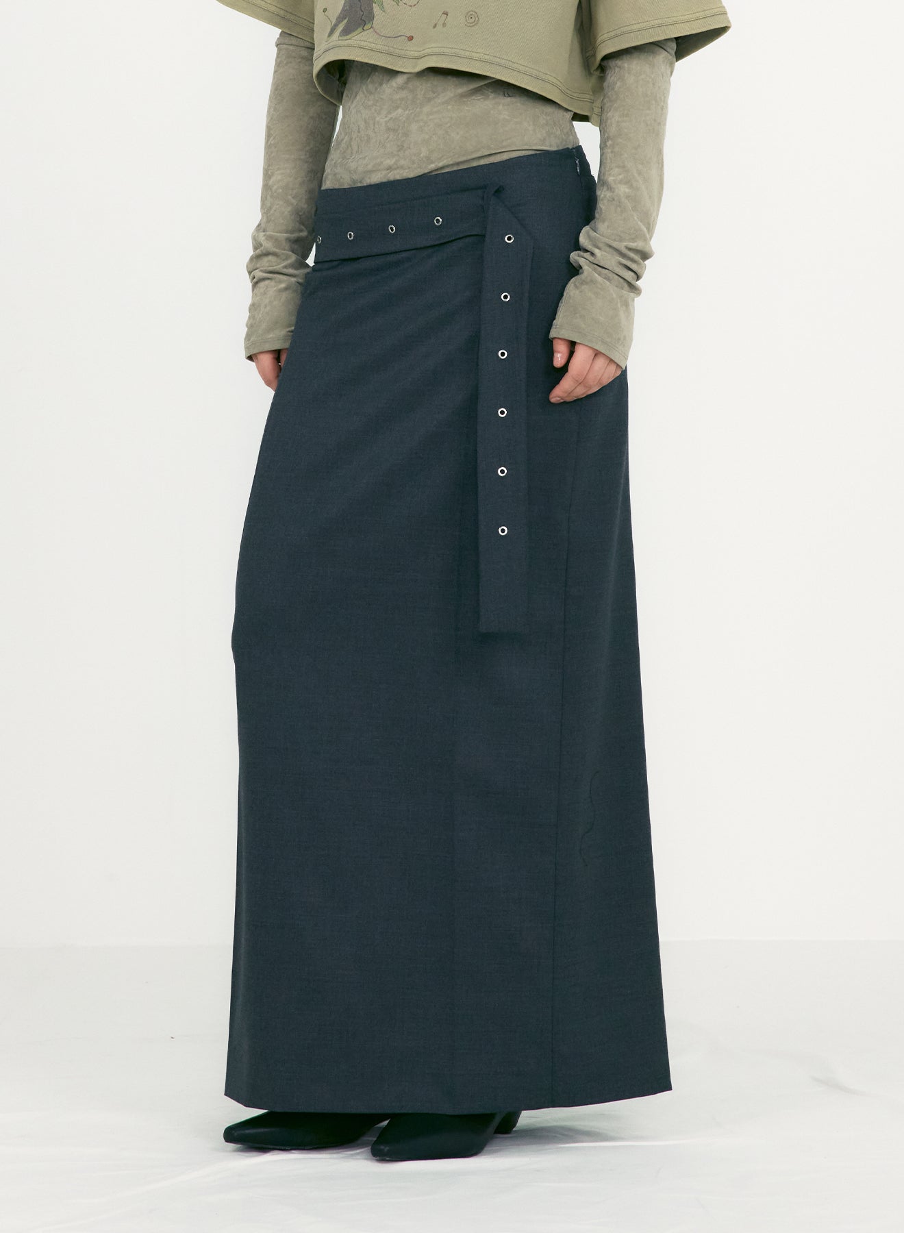 【LOW CLASSIC】BELTED MAXI SKIRTS